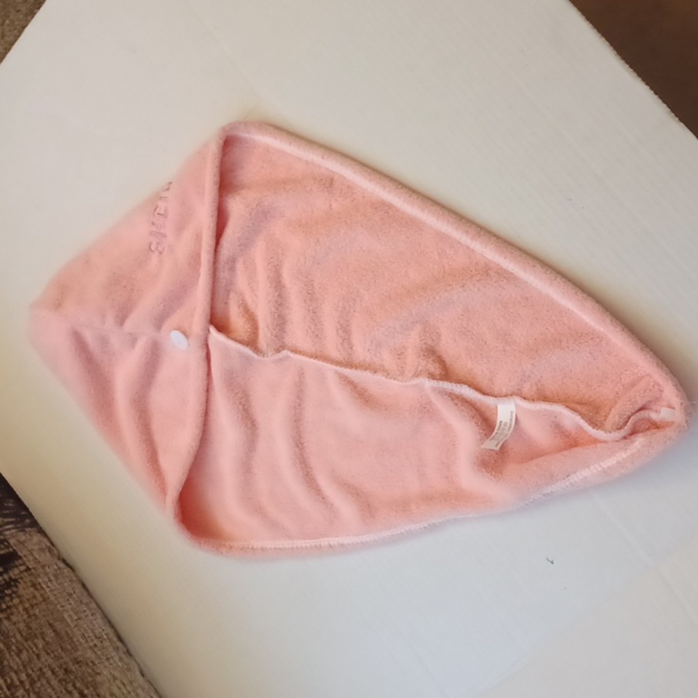 4/$40 New Pink Hair Towel - Head Wrap With Button